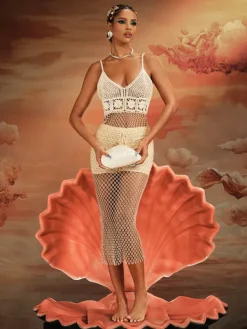 Dresses|Midi Dresses*Mew Mews Fashion O/S Liselotte Spaghetti Cover Up Dress In Beige