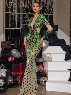 Embellishment|Dresses*Embellishment Livine Acrylic Embellished Mesh Maxi Dress