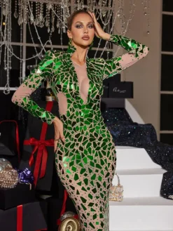 Embellishment|Dresses*Embellishment Livine Acrylic Embellished Mesh Maxi Dress