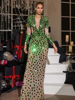 Embellishment|Dresses*Embellishment Livine Acrylic Embellished Mesh Maxi Dress