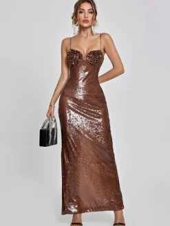 Dresses|Maxi Dresses*Mew Mews Fashion Lorelei Brown Sequin Dress