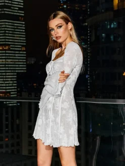 Dresses|Mini Dresses*Mew Mews Fashion Lowell Square Neck Floral Mini Dress In White