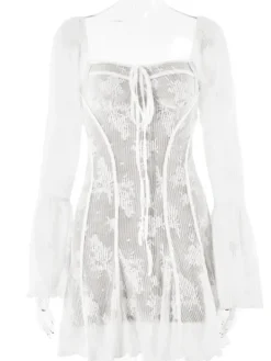 Dresses|Mini Dresses*Mew Mews Fashion Lowell Square Neck Floral Mini Dress In White