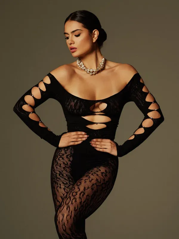 Jumpsuits & Romper*Mew Mews Fashion O/S Luanda Off Shoulder Cutout Lace Jumpsuit