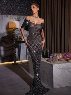 Embellishment|Dresses*Embellishment Lucca Rhinestone Mesh Maxi Dress