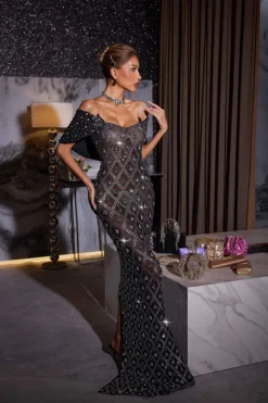 Embellishment|Dresses*Embellishment Lucca Rhinestone Mesh Maxi Dress