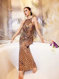 Embellishment|Dresses*Embellishment Luka Acrylic Embellished Mesh Maxi Dress
