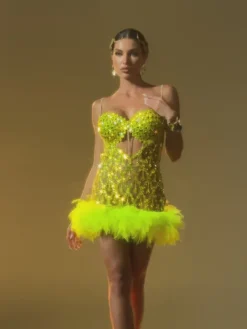 Dresses|Mini Dresses*Jiu Bajia O/S Luminara Rhinestone Tulle Trimmed Mini Dress