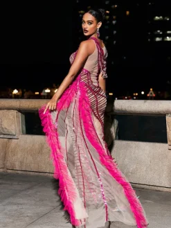 Embellishment|Dresses*Embellishment Lyda Draped Cutout Sequin Mesh Dress In Hot Pink