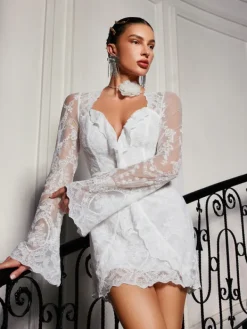 Dresses|Mini Dresses*Mew Mews Fashion Lytar Flare Sleeve Lace Mini Dress