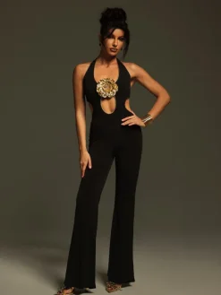 Jumpsuits & Romper*Mew Mews Fashion Mackie Halternck Flower Cutout Jumpsuit