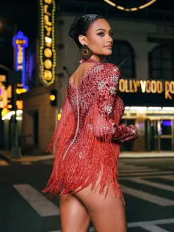 Bodysuits|Tops*Mew Mews Fashion Macsen Rhinestone Fringe Bodysuit