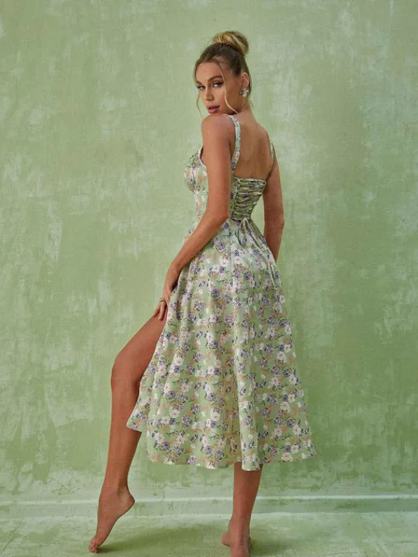 Dresses|Midi Dresses*Mew Mews Fashion Maire Floral Split Midi Dress In Green
