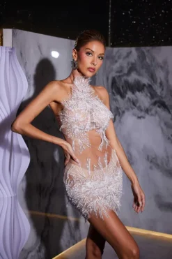 Dresses|Mini Dresses*Jiu Bajia O/S Makai Pearl Sequin Mesh Dress