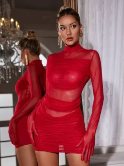 Dresses|Mini Dresses*Mew Mews Fashion Malka Long Sleeve Ruched Mini Dress