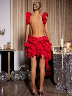 Dresses|Mini Dresses*Mew Mews Fashion Margie Cutout Ruffle Tiered Dress In Red