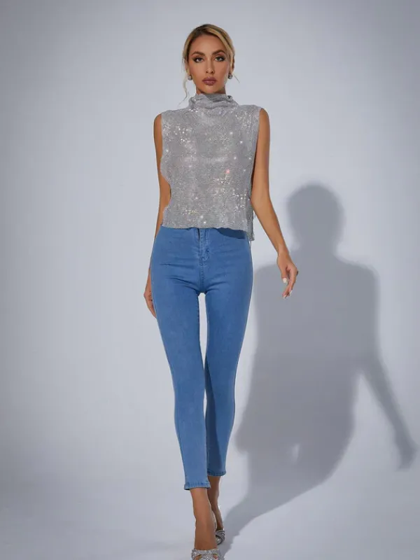 Tops*Mew Mews Fashion O/S Marilyn Split Chain Chainmail Top In Silver