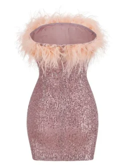 Dresses|Mini Dresses*Mew Mews Fashion Marin Strapless Feather Sequin Mini Dress In Lotus