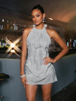 Dresses|Mini Dresses*Mew Mews Fashion Masha Lace Up Ruched Mini Dress In Grey