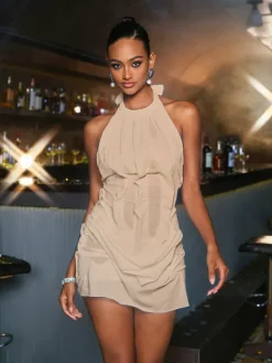 Dresses|Mini Dresses*Mew Mews Fashion Masha Lace Up Ruched Mini Dress In khaki