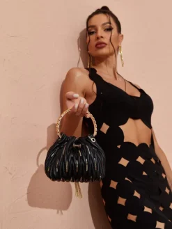Bags*Mew Mews Fashion Mattea Leather Sequin Bucket Bag In Black