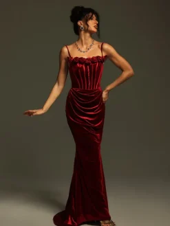 Dresses|Maxi Dresses*Mew Mews Fashion Mckay Spaghetti Flower Velvet Maxi Dress