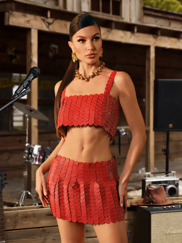 Sets & Co-ords*Mew Mews Fashion O/S Mckie Leather Circle Chainmail Skirt Set