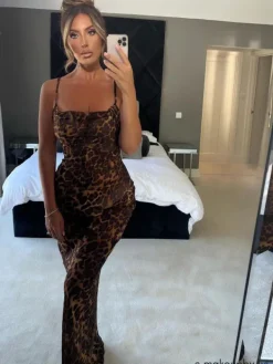 Dresses|Maxi Dresses*Mew Mews Fashion Melany Leopard Print Spaghetti Maxi Dress