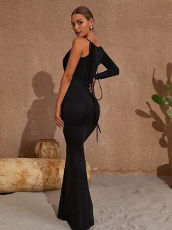 Dresses|Maxi Dresses*Mew Mews Fashion Meliora One Shoulder Backless Maxi Dress In Black