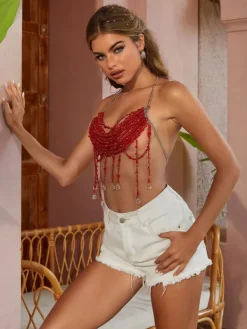 Beaded Wear|Tops*Mew Mews Fashion O/S Mercer Fringe Gemstone Beaded Bralette