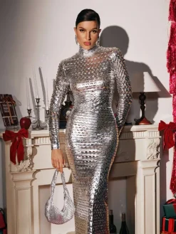 Dresses|Maxi Dresses*Mew Mews Fashion Mercy Long Sleeve Cutout Maxi Dress In Silver