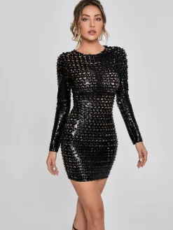 Dresses|Mini Dresses*Mew Mews Fashion Mercy Long Sleeve Hollow Mini Dress In Black