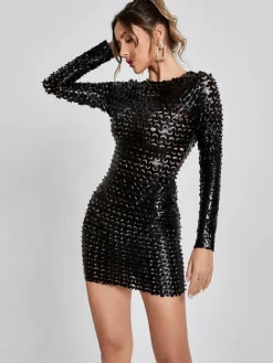 Dresses|Mini Dresses*Mew Mews Fashion Mercy Long Sleeve Hollow Mini Dress In Black