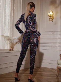 Embellishment*Embellishment Mette High Neck Printed Rhinestone Jumpsuit