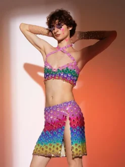 Embellishment*Embellishment Micaiah Halterneck Rainbow Rhinestone Top Set