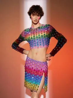 Embellishment*Embellishment Micaiah Long Sleeve Rainbow Rhinestone Top Set