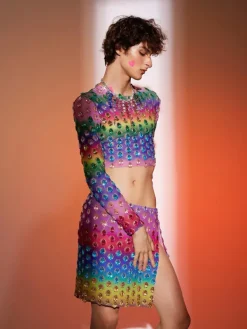 Embellishment*Embellishment Micaiah Long Sleeve Rainbow Rhinestone Top Set