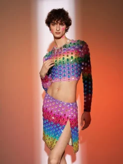 Embellishment*Embellishment Micaiah Long Sleeve Rainbow Rhinestone Top Set
