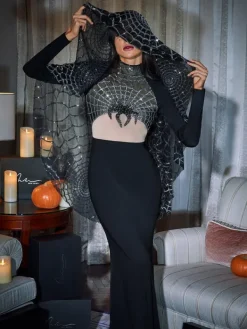 Dresses|Maxi Dresses*Mew Mews Fashion Mikki Long Sleeve Sequin Cobweb Maxi Dress