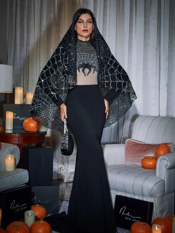 Dresses|Maxi Dresses*Mew Mews Fashion Mikki Long Sleeve Sequin Cobweb Maxi Dress