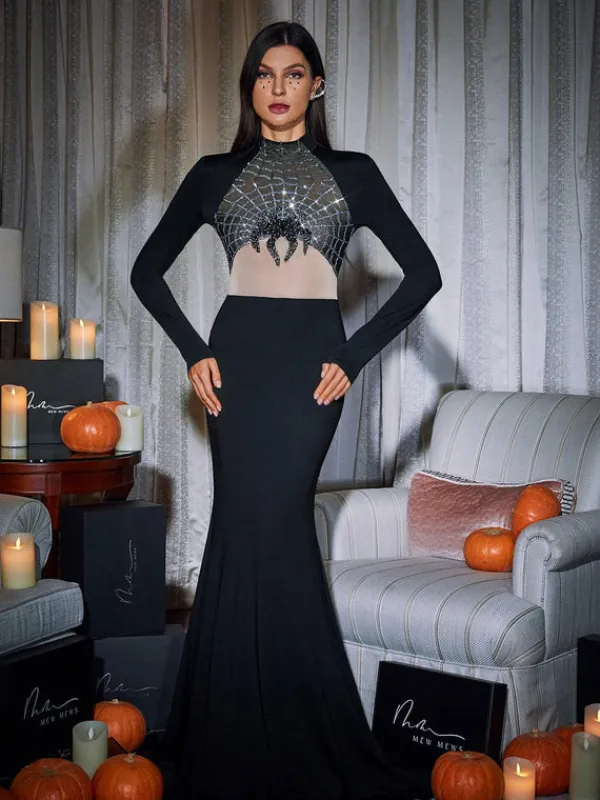 Dresses|Maxi Dresses*Mew Mews Fashion Mikki Long Sleeve Sequin Cobweb Maxi Dress