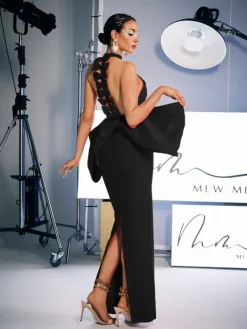 Dresses|Maxi Dresses*Bandage Milada Bow Split Dress In Black