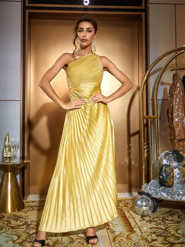 Dresses*Mew Mews Fashion Miller One Shoulder Ruched Maxi Dress In Gold