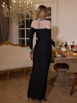 Dresses|Maxi Dresses*Bandage Miloni Long Sleeve Rhinestone Dress