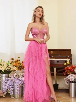 Dresses|Maxi Dresses*Mew Mews Fashion Miro Strapless Tulle Spilt Maxi Dress