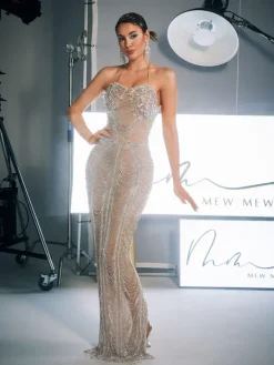 Embellishment|Dresses*Embellishment Misael Halterneck Crystal Chain Maxi Dress