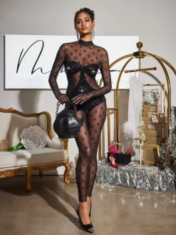 Jumpsuits & Romper*Mew Mews Fashion Missouri Sequin Mesh Jumpsuit