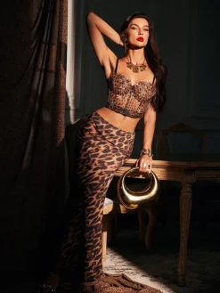 Tops*Mew Mews Fashion Mitchell Spaghetti Leopard Print Top In Brown
