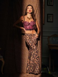 Tops*Mew Mews Fashion Mitchell Spaghetti Leopard Print Top In Red