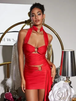 Dresses|Mini Dresses*Mew Mews Fashion Motoko Halterneck Heart Satin Mini Dress